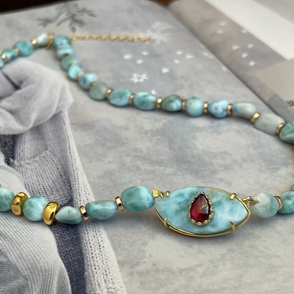 Larimar beaded natural gem stone necklace - Picture 5 of 9